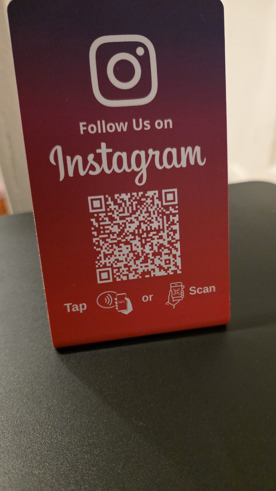 Home Pink Instagram NFC table stand — Follow Us on Instagram